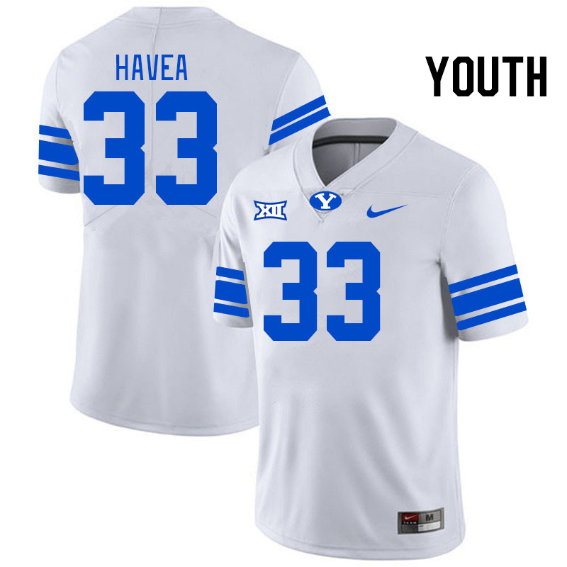 Youth #33 Dallin Havea BYU Cougars College Football Jerseys Stitched Sale-White